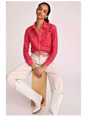 Maeve Pink Embroidered Button-Down Shirt